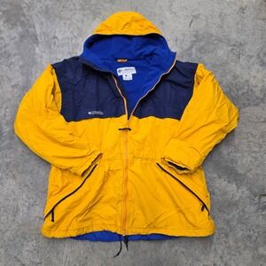 Columbia Men's Yellow Blue Hooded Fleece Lined Winter Jacket Size XL